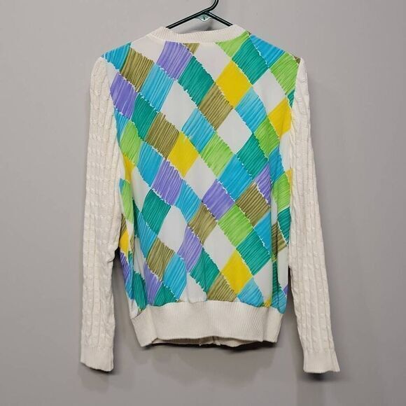 Bob Mackie Wearable Art Cardigan Jacket Small Multi Color Cable Knit Silk Unique - Picture 2 of 9